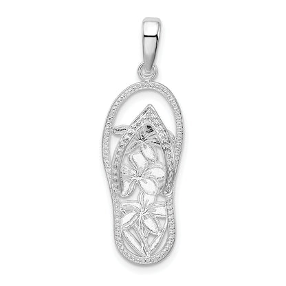 Sterling Silver De-Ani Rhodium-Plated 3D Cut-Out Flowers Flip-Flop Pendant