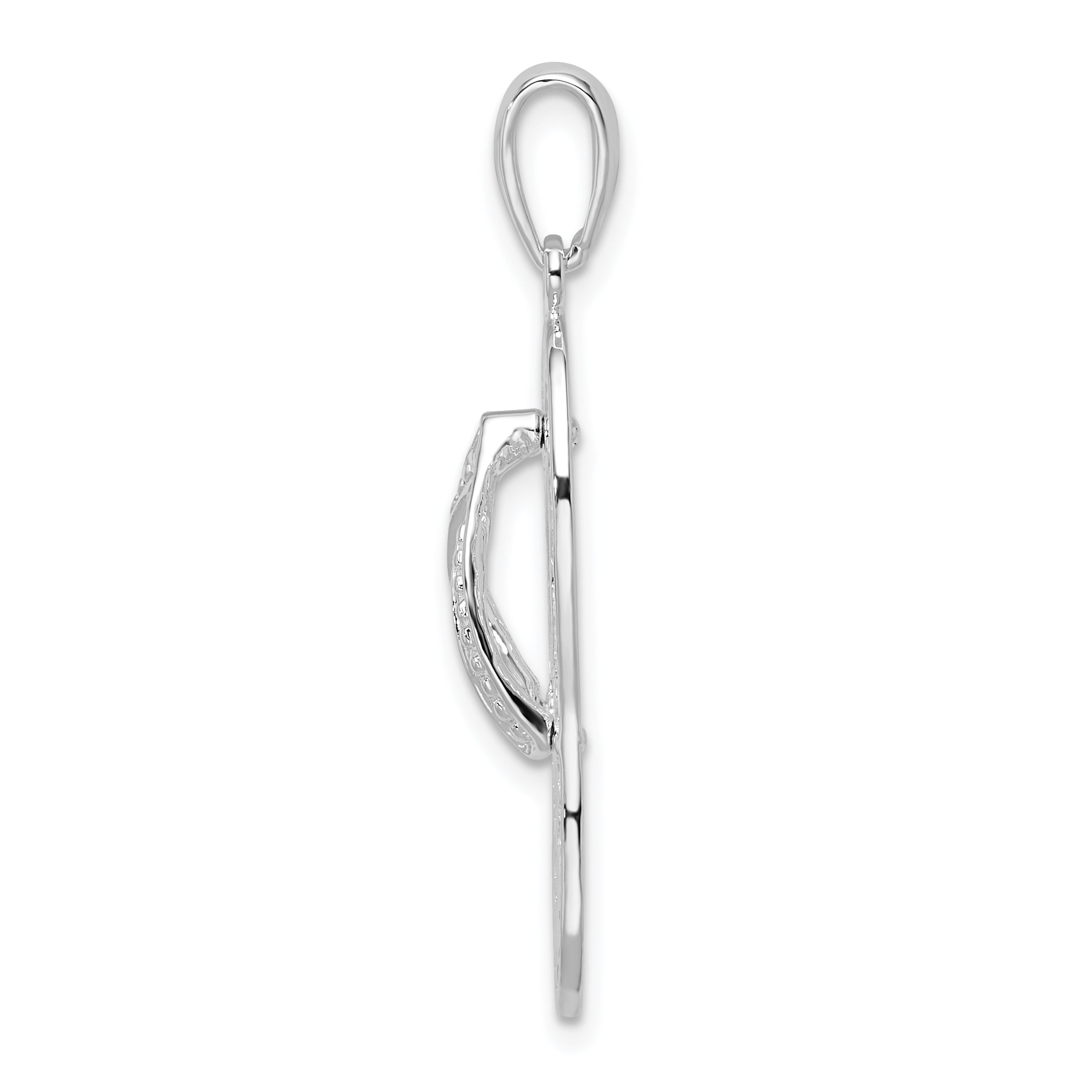 Sterling Silver De-Ani Rhodium-Plated 3D Cut-Out Dolphin Flip-Flop Pendant
