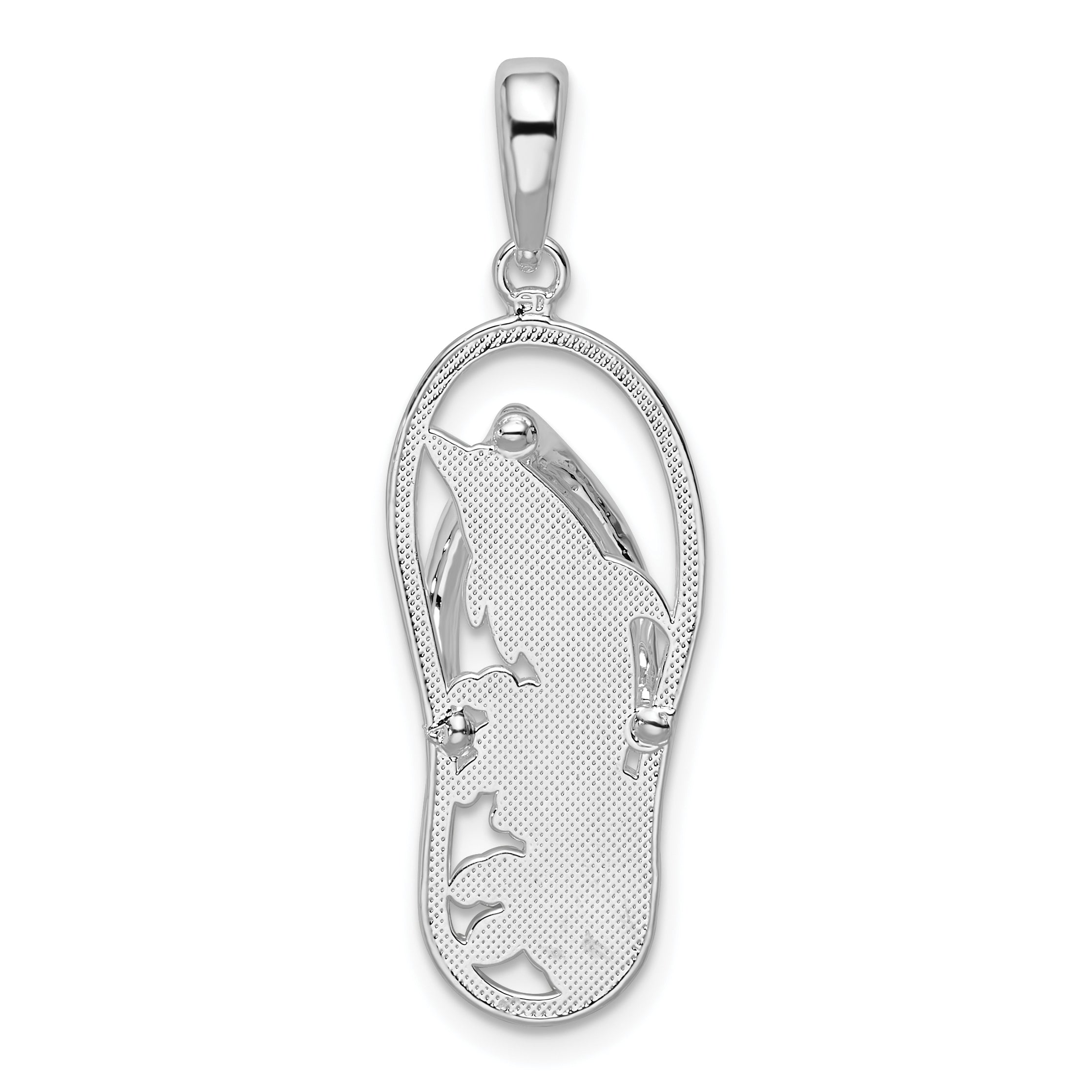 Sterling Silver De-Ani Rhodium-Plated 3D Cut-Out Dolphin Flip-Flop Pendant