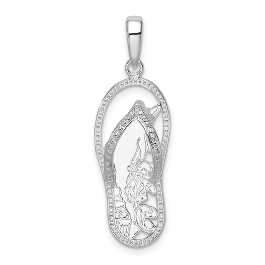 Sterling Silver De-Ani Rhodium-Plated 3D Cut-Out Dolphin Flip-Flop Pendant