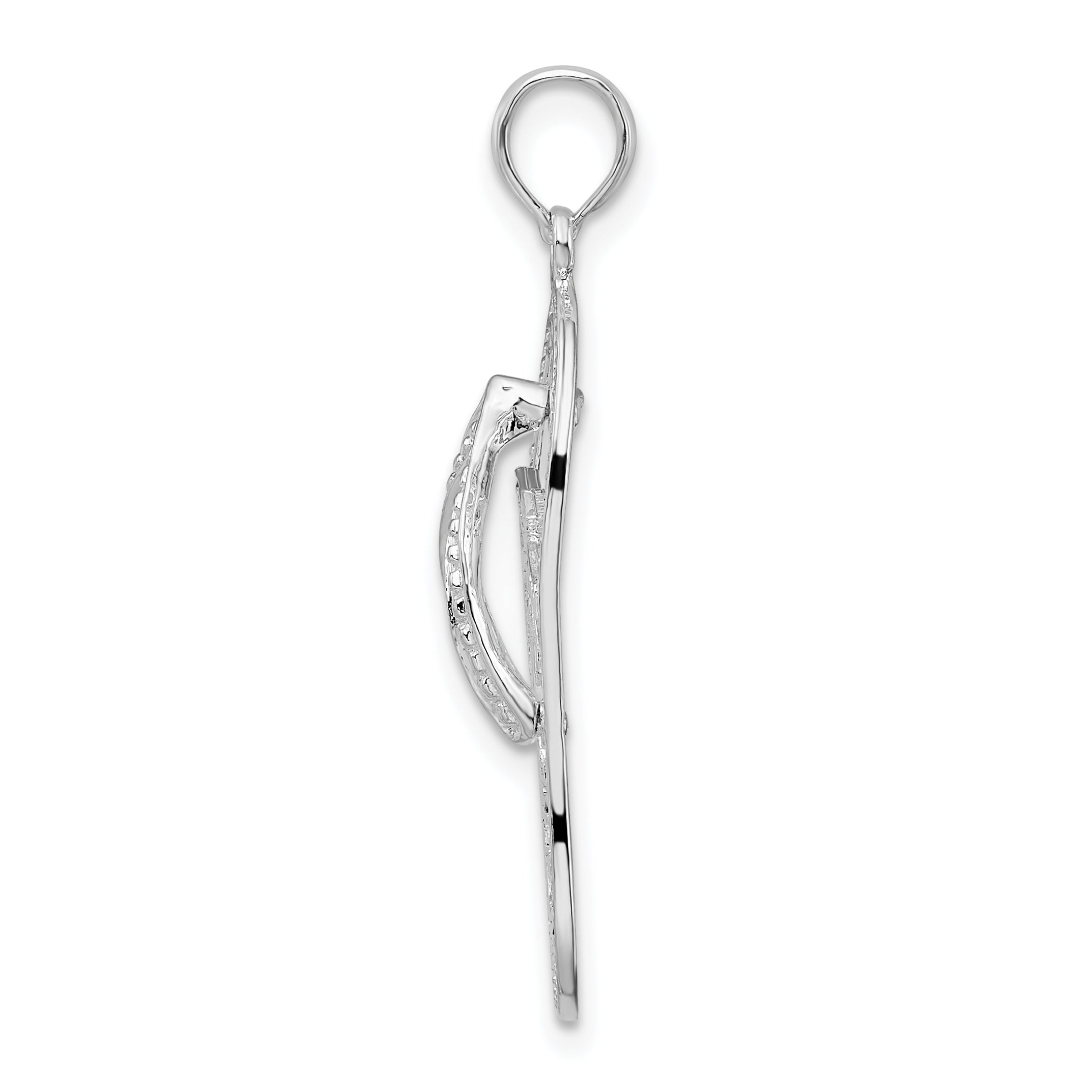 Sterling Silver De-Ani Rhodium-Plated Polished 3D Cut-Out Palm Tree Flip-Flop Pendant