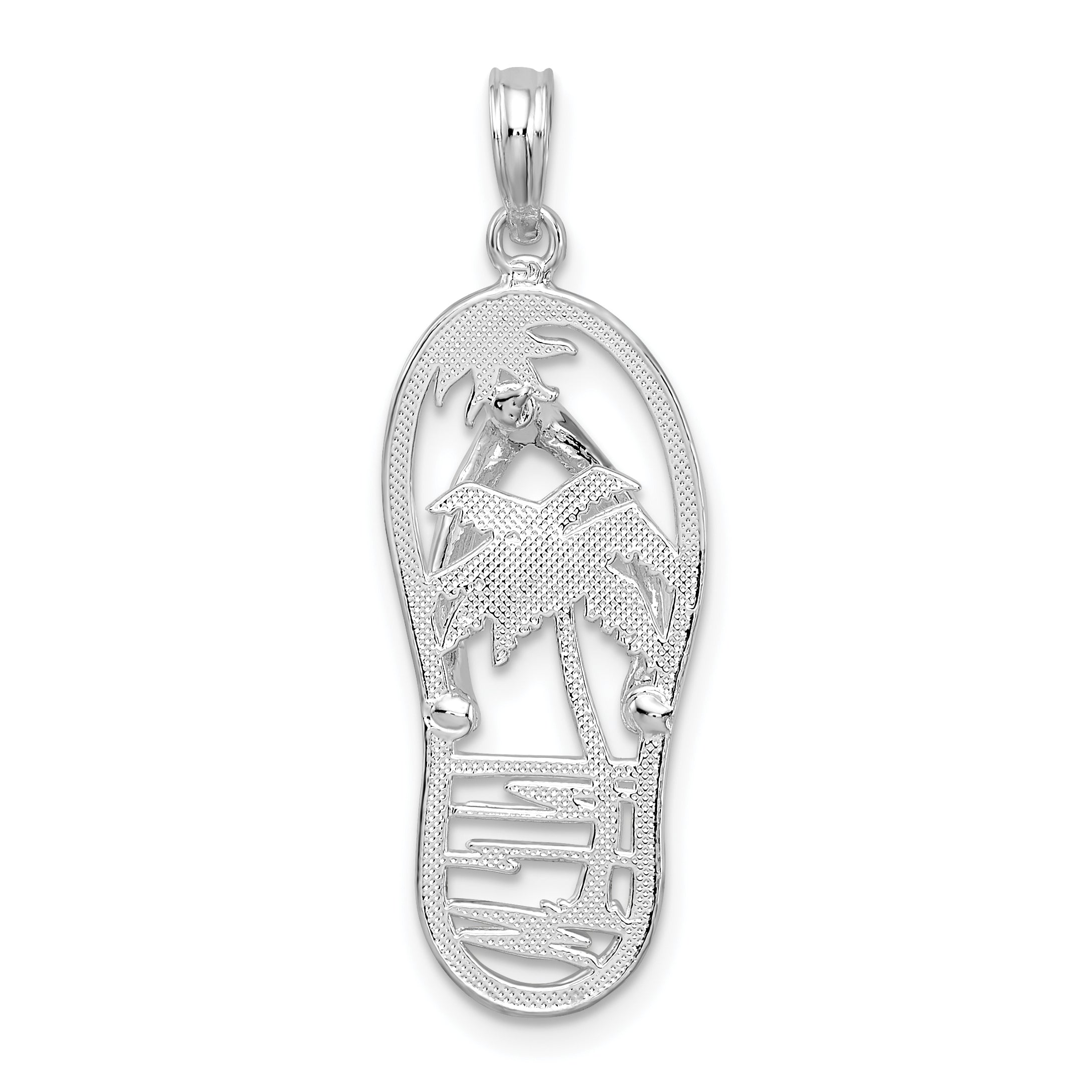 Sterling Silver De-Ani Rhodium-Plated Polished 3D Cut-Out Palm Tree Flip-Flop Pendant