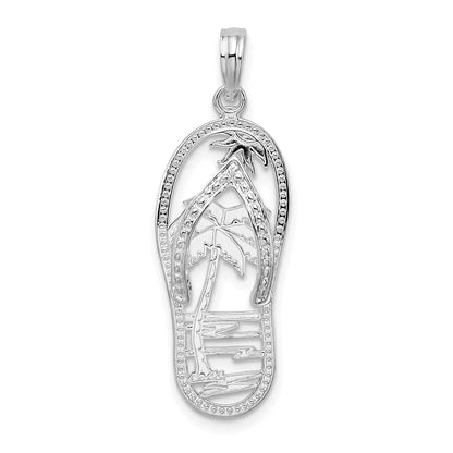 Sterling Silver De-Ani Rhodium-Plated Polished 3D Cut-Out Palm Tree Flip-Flop Pendant