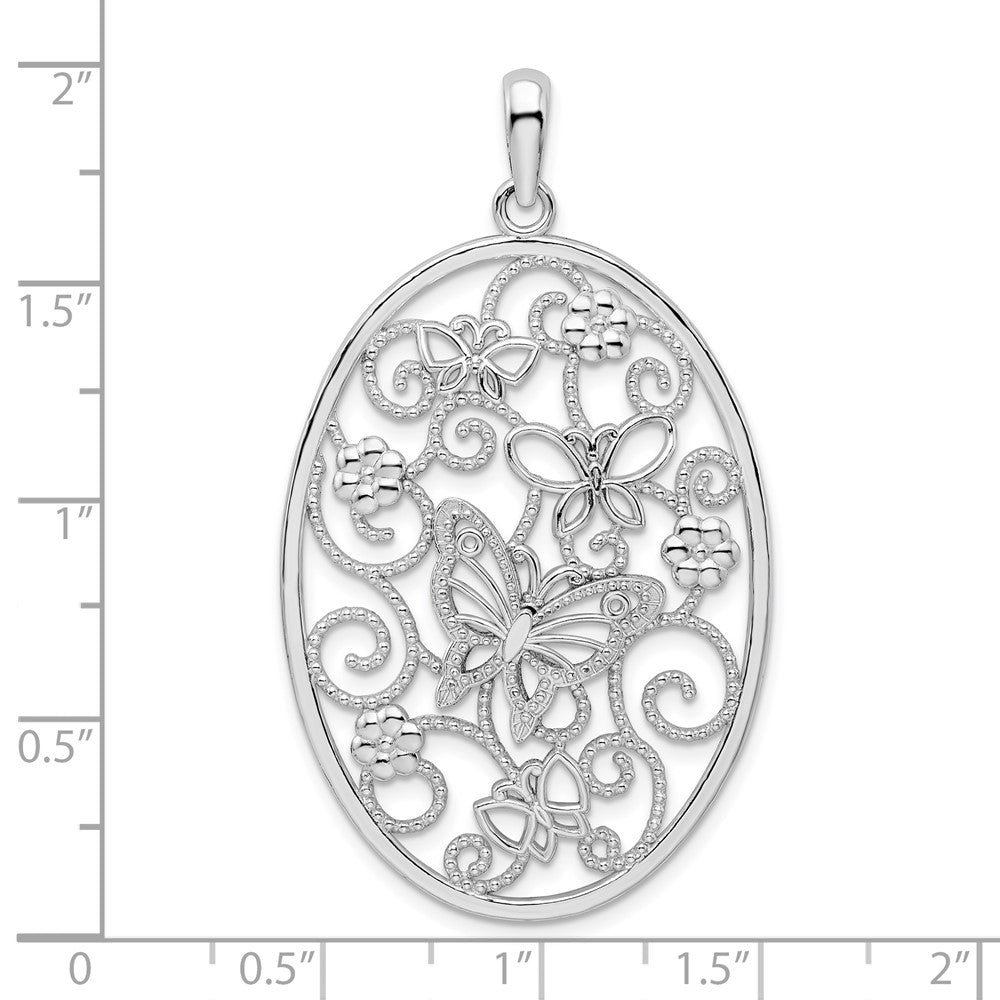 Sterling Silver De-Ani Rhodium-Plated Polished Oval Butterflies Pendant