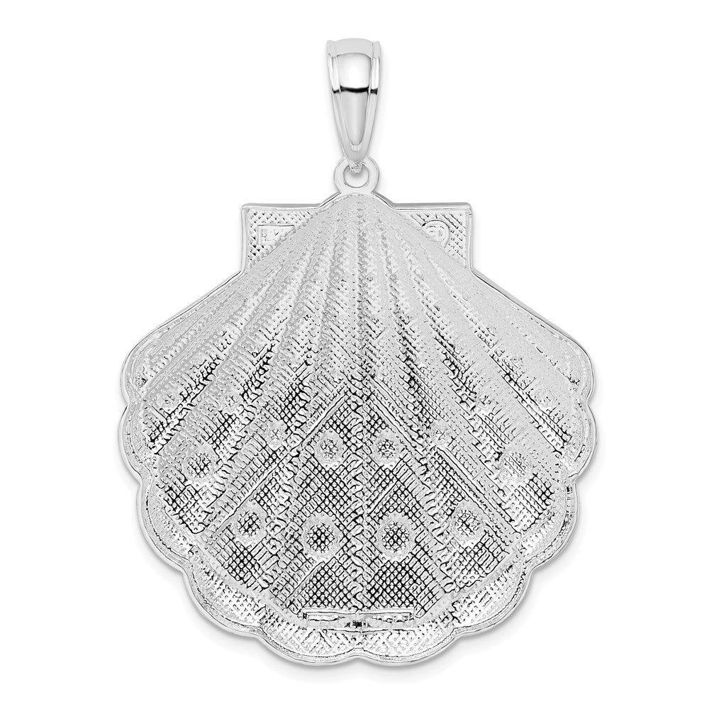 Sterling Silver De-Ani Rhodium-Plated Diamond-Cut Large Scallop Shell Pendant