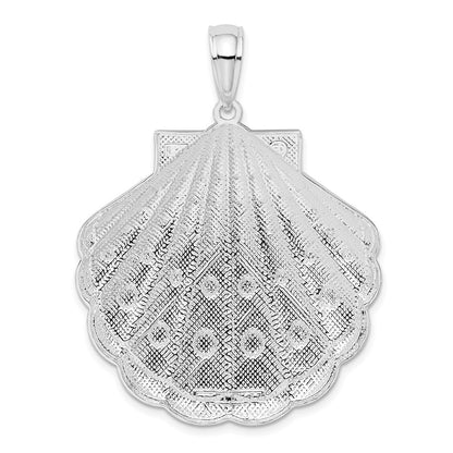 Sterling Silver De-Ani Rhodium-Plated Diamond-Cut Large Scallop Shell Pendant