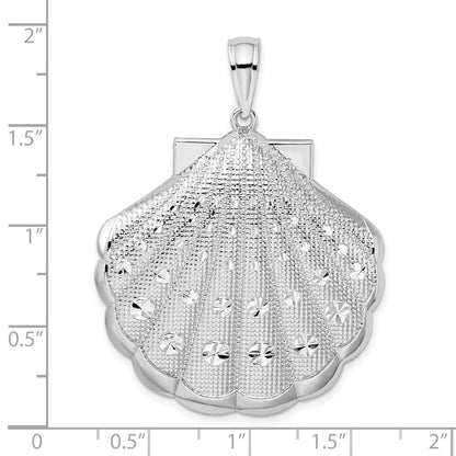 Sterling Silver De-Ani Rhodium-Plated Diamond-Cut Large Scallop Shell Pendant