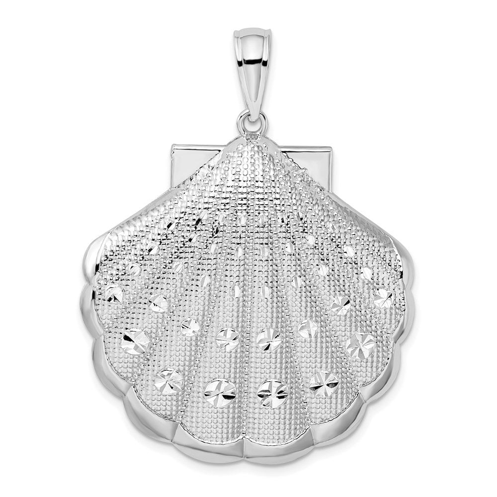 Sterling Silver De-Ani Rhodium-Plated Diamond-Cut Large Scallop Shell Pendant