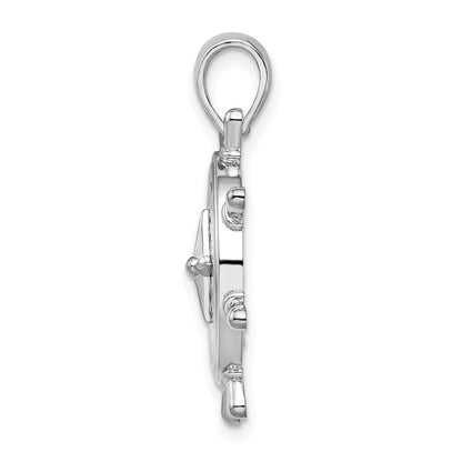 Sterling Silver De-Ani Rhodium-Plated Polished Ships Wheel With Compass Pendant