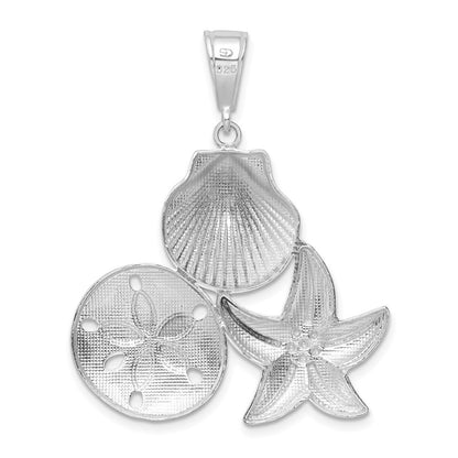 Sterling Silver De-Ani Rhodium-Plated Polished And Textured Sea Life Pendant