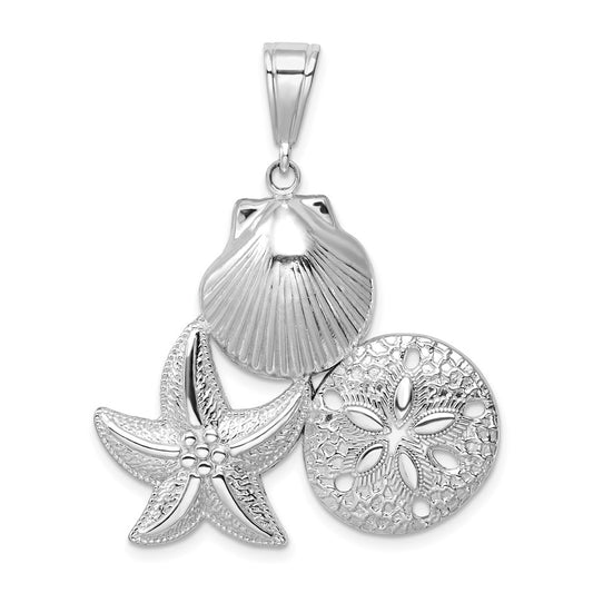 Sterling Silver De-Ani Rhodium-Plated Polished And Textured Sea Life Pendant