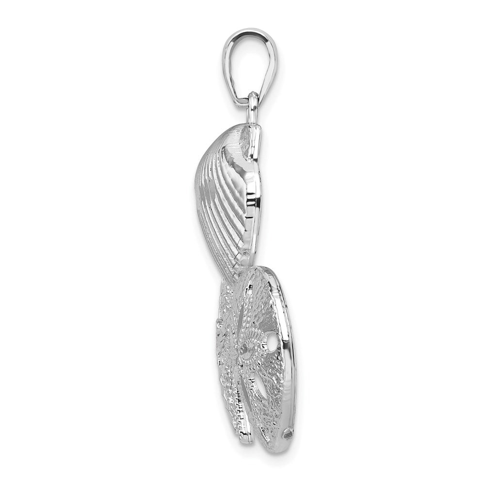 Sterling Silver De-Ani Rhodium-Plated Polished And Diamond-Cut Sea Life Pendant