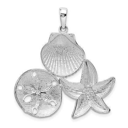 Sterling Silver De-Ani Rhodium-Plated Polished And Diamond-Cut Sea Life Pendant