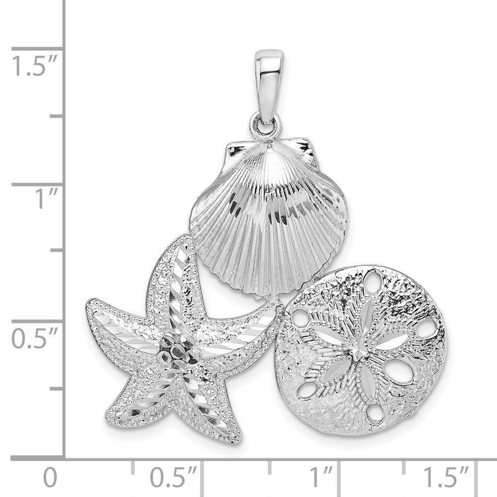 Sterling Silver De-Ani Rhodium-Plated Polished And Diamond-Cut Sea Life Pendant