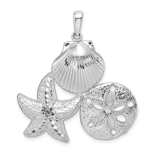 Sterling Silver De-Ani Rhodium-Plated Polished And Diamond-Cut Sea Life Pendant