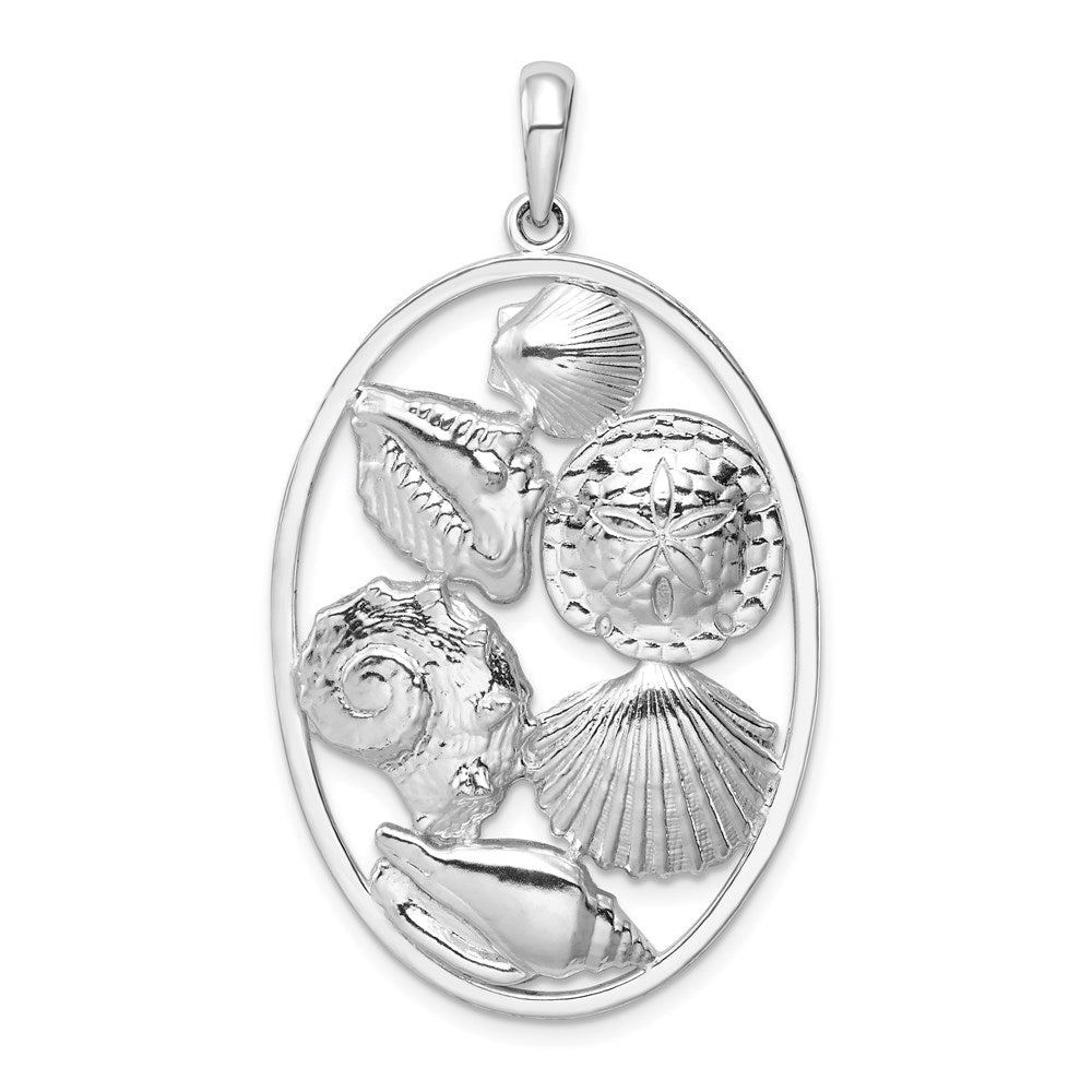 Sterling Silver De-Ani Rhodium-Plated Polished Shells Oval Pendant