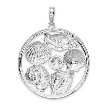 Sterling Silver De-Ani Rhodium-Plated Polished Shells Large Round Pendant