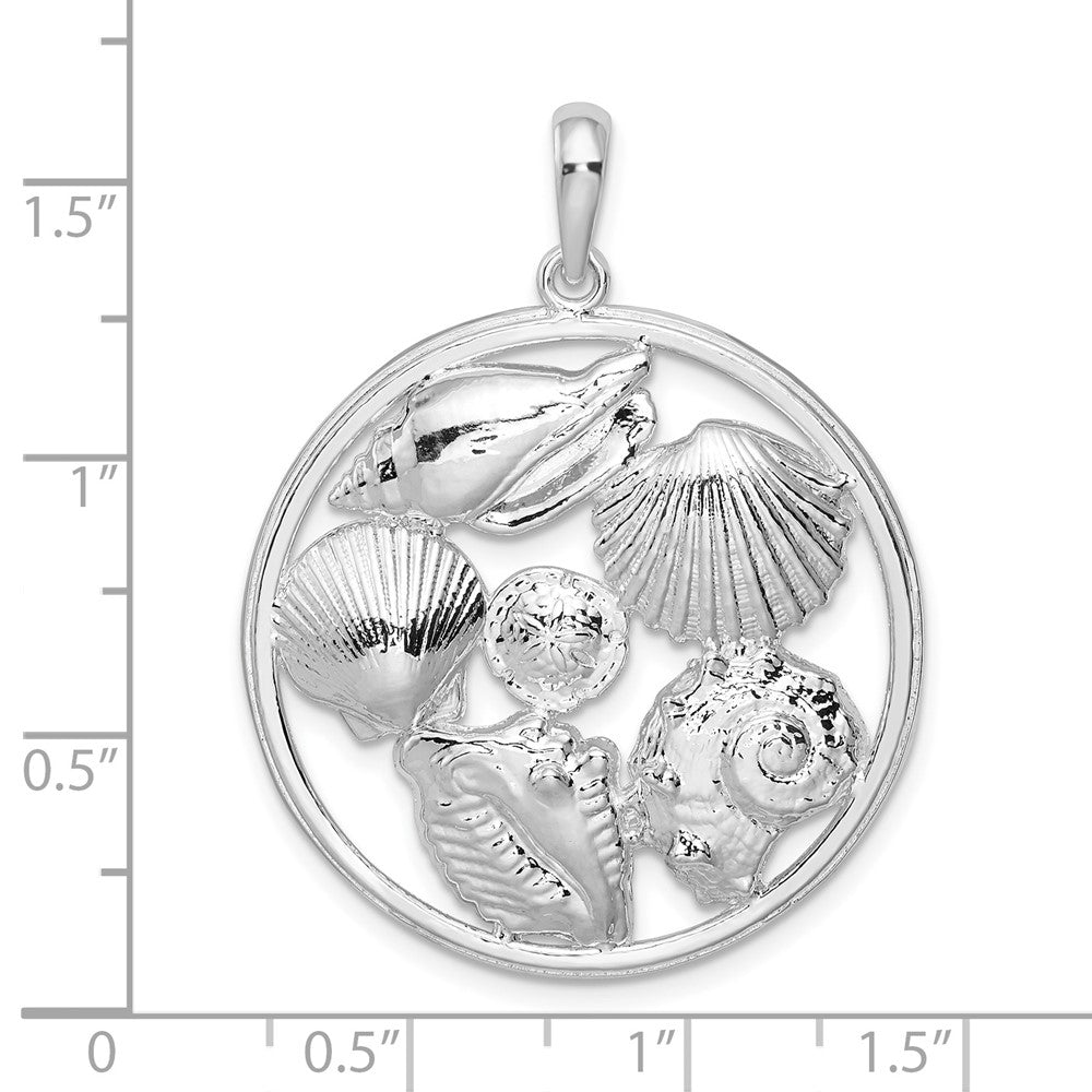 Sterling Silver De-Ani Rhodium-Plated Polished Shells Large Round Pendant