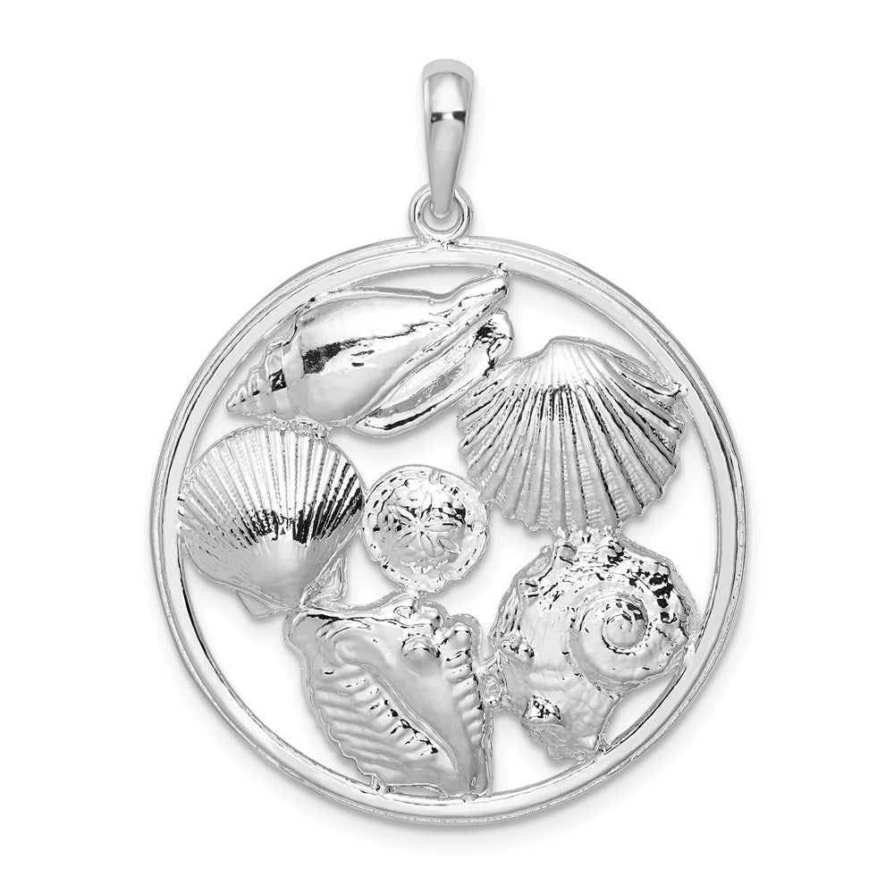 Sterling Silver De-Ani Rhodium-Plated Polished Shells Large Round Pendant