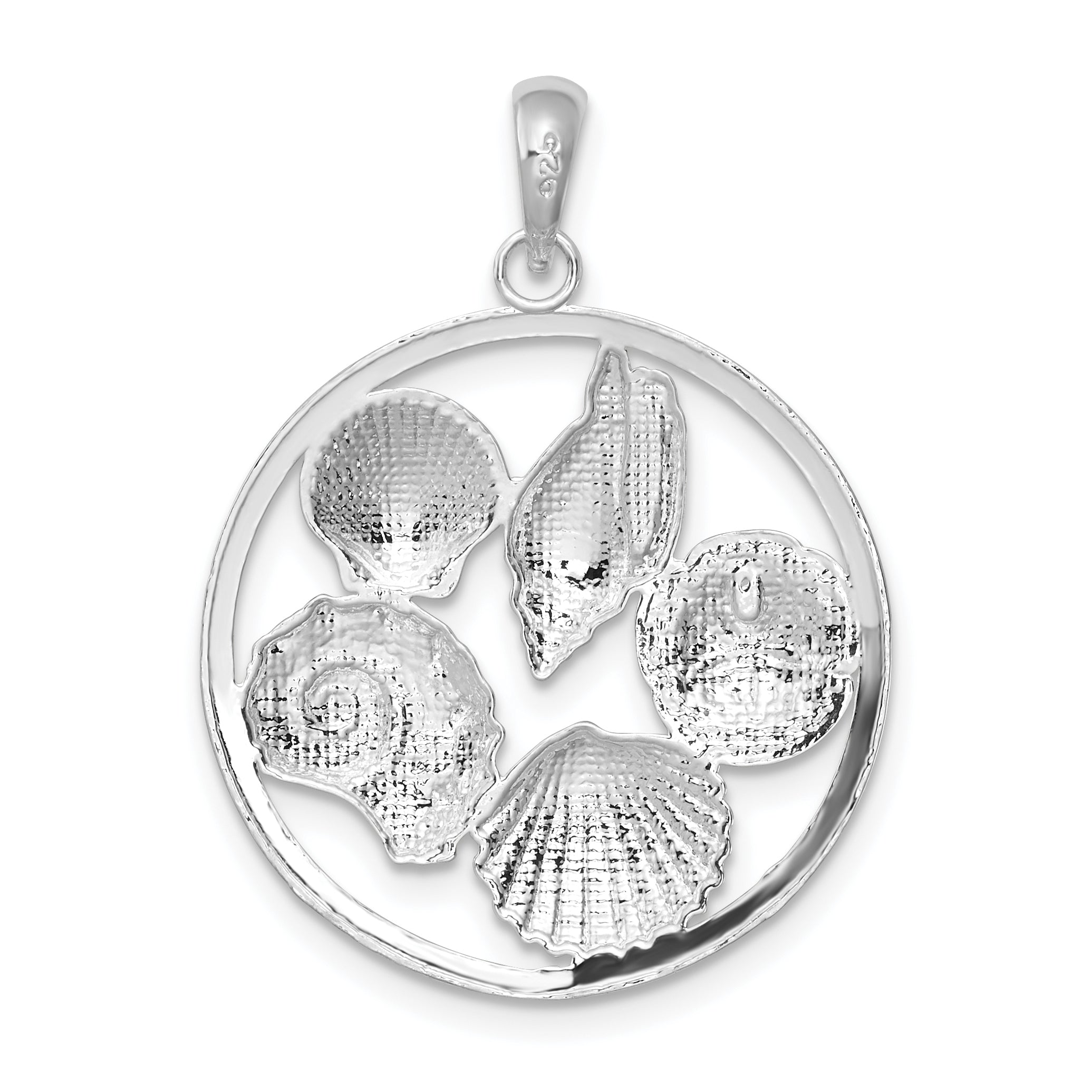 Sterling Silver De-Ani Rhodium-Plated Polished Shells Round Pendant