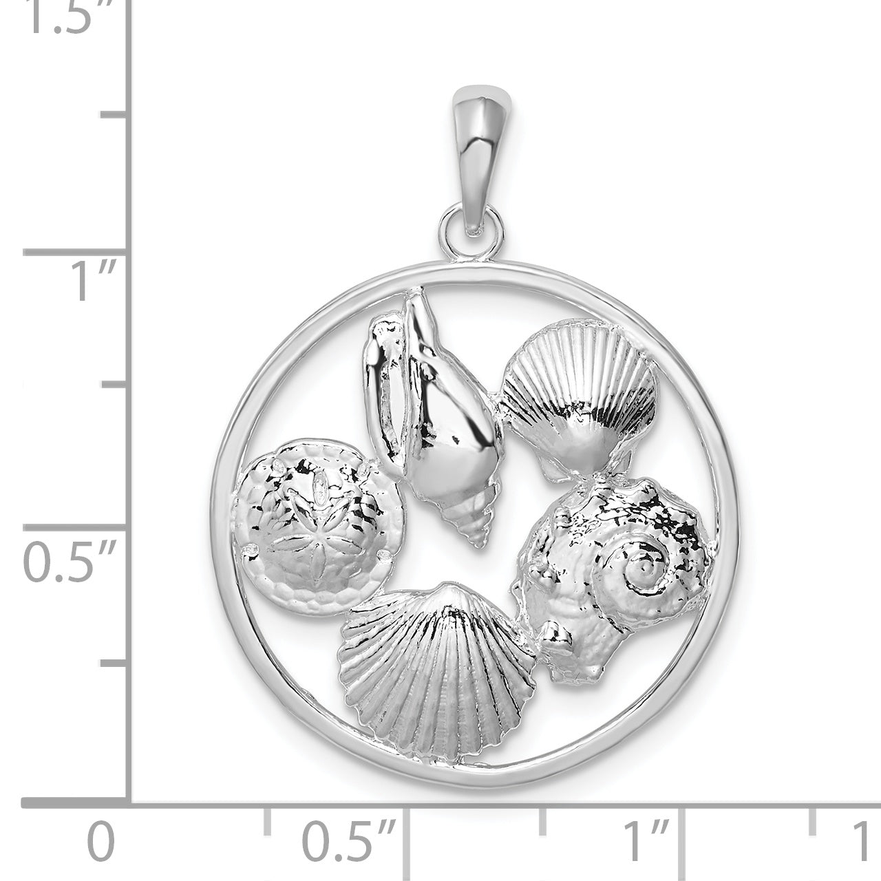 Sterling Silver De-Ani Rhodium-Plated Polished Shells Round Pendant