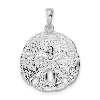 Sterling Silver De-Ani Rhodium-Plated Polished Large Sand Dollar Pendant