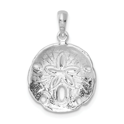 Sterling Silver De-Ani Rhodium-Plated Polished Beveled Sand Dollar Pendant