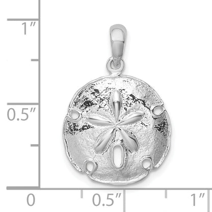 Sterling Silver De-Ani Rhodium-Plated Polished Beveled Sand Dollar Pendant