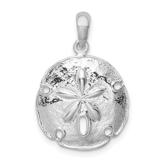 Sterling Silver De-Ani Rhodium-Plated Polished Beveled Sand Dollar Pendant