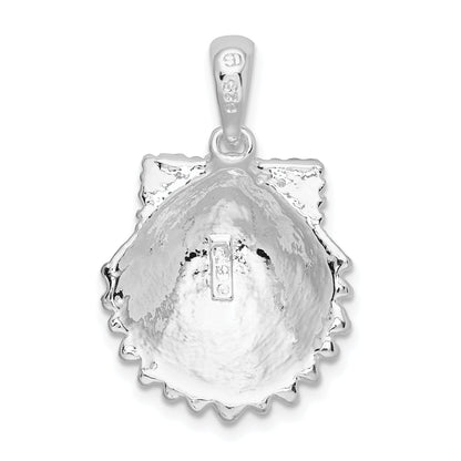 Sterling Silver De-Ani Rhodium-Plated Polished Beaded Scallop Shell Pendant