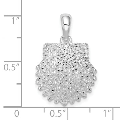 Sterling Silver De-Ani Rhodium-Plated Polished Beaded Scallop Shell Pendant
