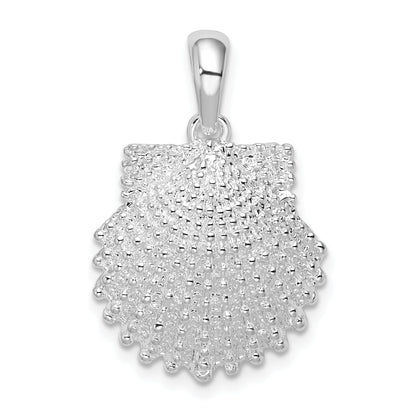 Sterling Silver De-Ani Rhodium-Plated Polished Beaded Scallop Shell Pendant