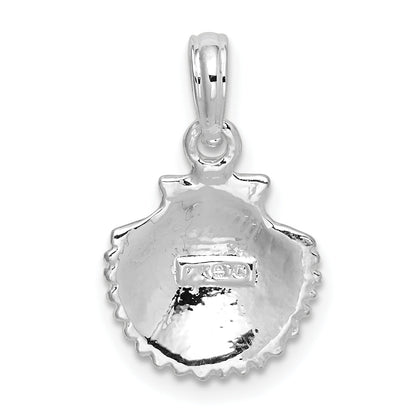 Sterling Silver De-Ani Rhodium-Plated Polished Scallop Shell Pendant