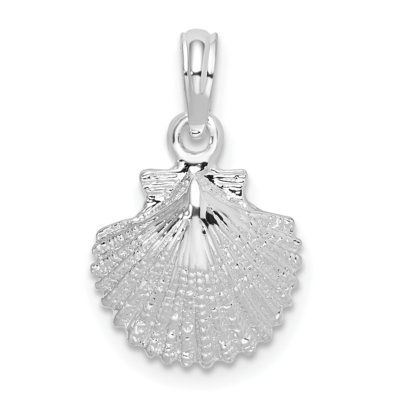 Sterling Silver De-Ani Rhodium-Plated Polished Scallop Shell Pendant