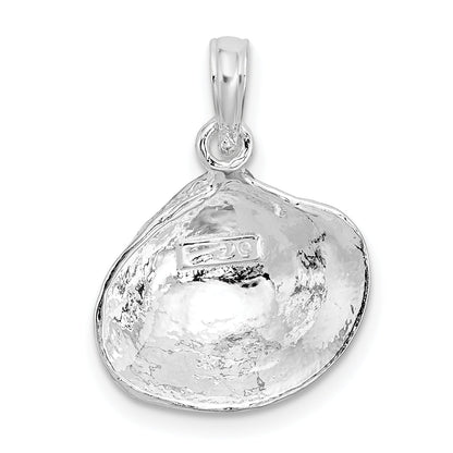 Sterling Silver De-Ani Rhodium-Plated Polished Clam Shell Pendant