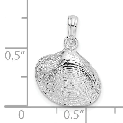 Sterling Silver De-Ani Rhodium-Plated Polished Clam Shell Pendant
