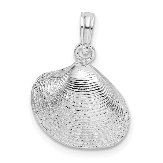 Sterling Silver De-Ani Rhodium-Plated Polished Clam Shell Pendant