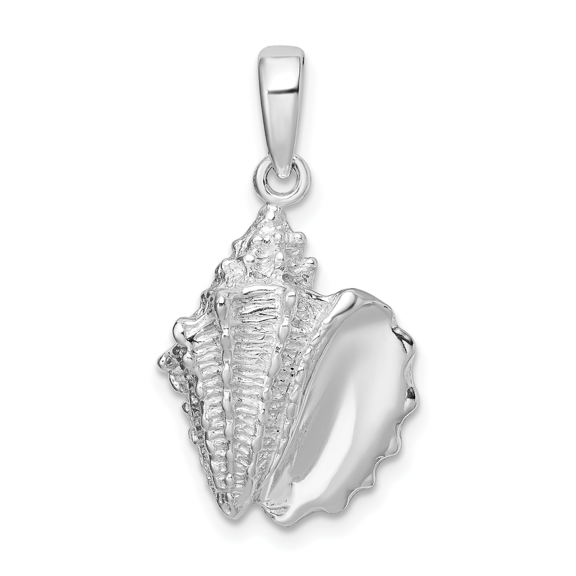 Sterling Silver De-Ani Rhodium-Plated Polished Conch Shell Pendant