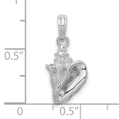 Sterling Silver De-Ani Rhodium-Plated Polished 3D Conch Pendant