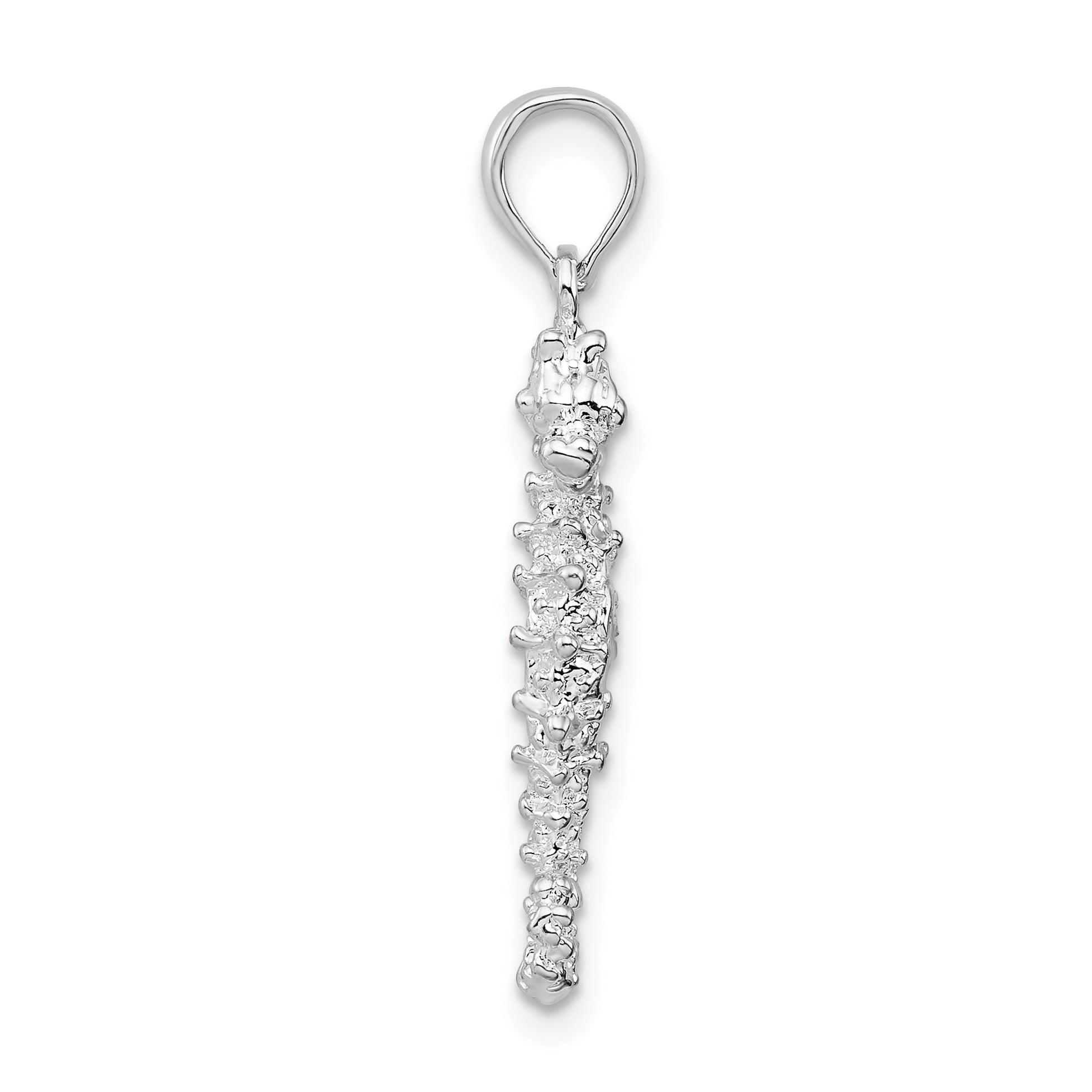 Sterling Silver De-Ani Rhodium-Plated Polished 3D Seahorse Pendant