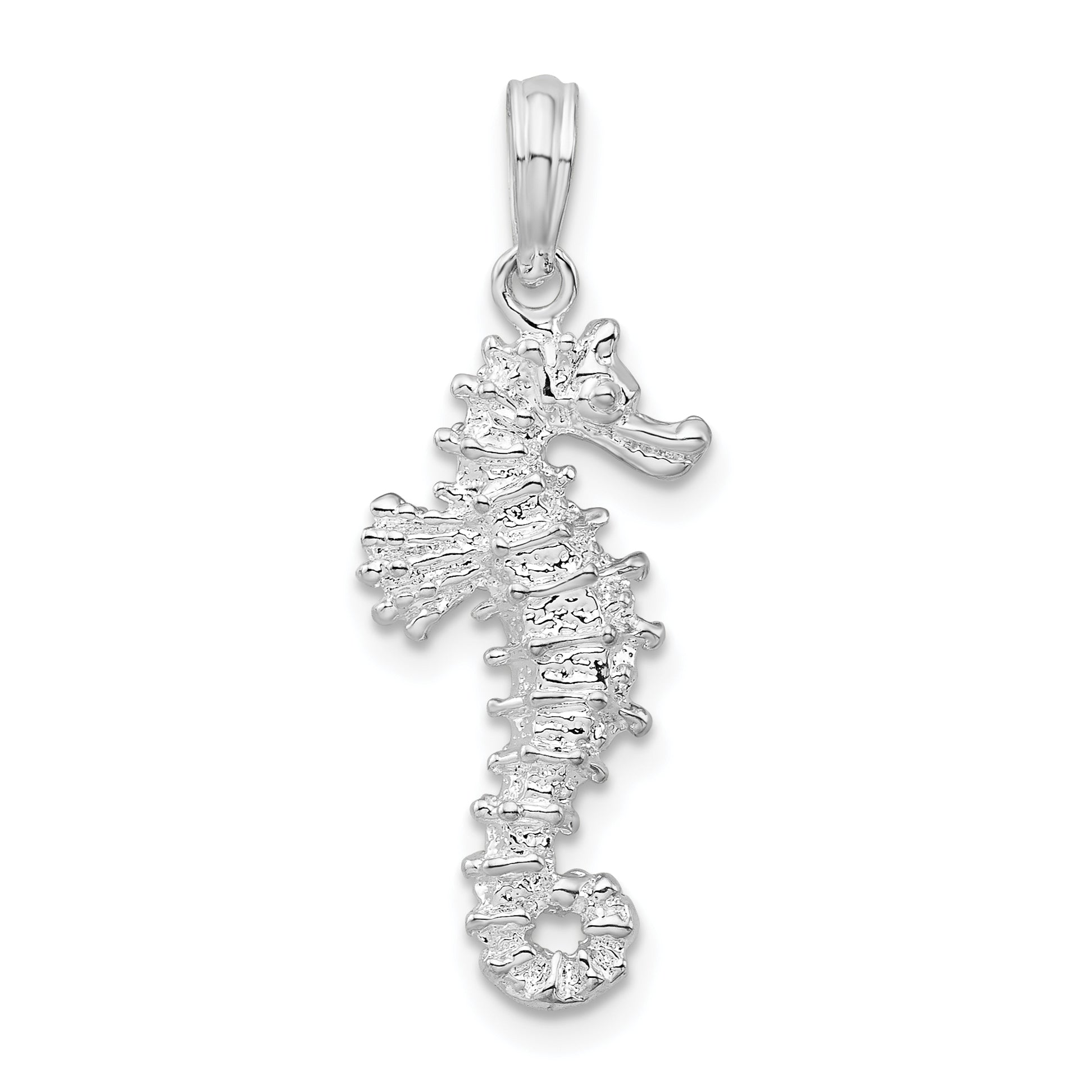 Sterling Silver De-Ani Rhodium-Plated Polished 3D Seahorse Pendant
