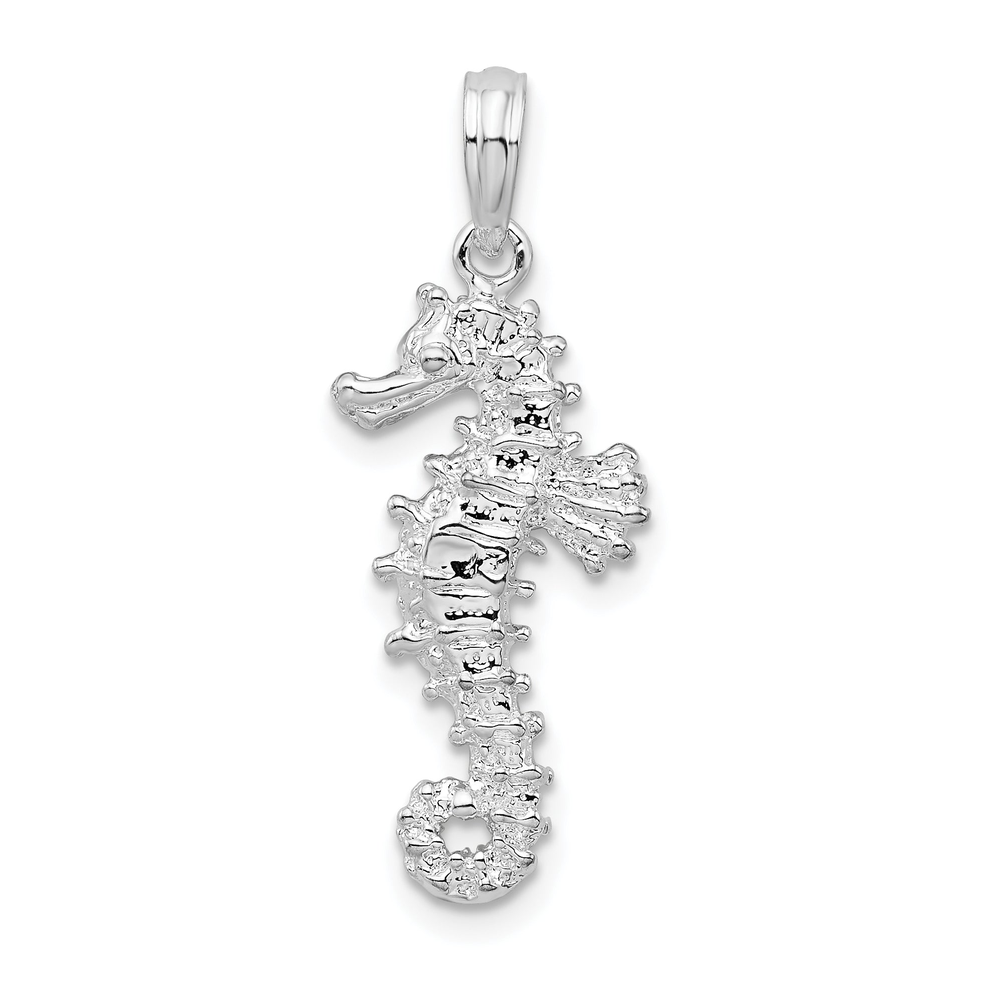 Sterling Silver De-Ani Rhodium-Plated Polished 3D Seahorse Pendant