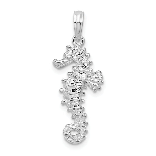 Sterling Silver De-Ani Rhodium-Plated Polished 3D Seahorse Pendant