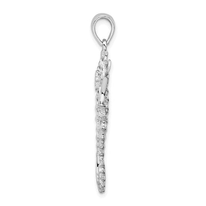 Sterling Silver De-Ani Rhodium-Plated Polished Textured 3D Seahorse Pendant