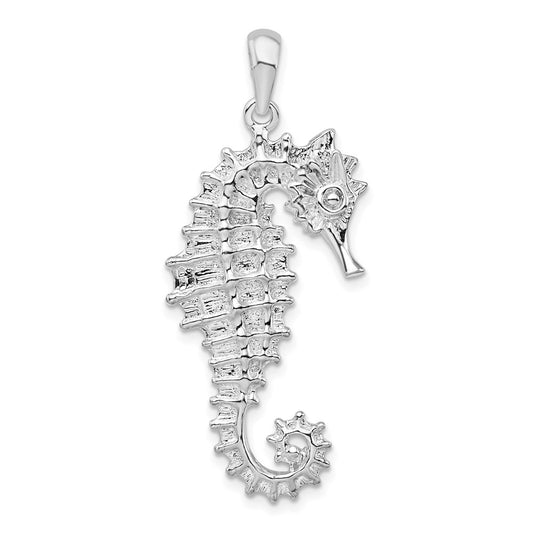 Sterling Silver De-Ani Rhodium-Plated Polished Textured 3D Seahorse Pendant