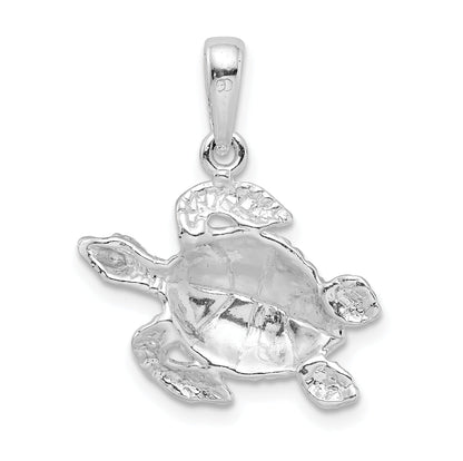Sterling Silver De-Ani Rhodium-Plated Polished Large Sea Turtle Pendant