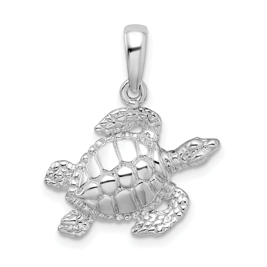 Sterling Silver De-Ani Rhodium-Plated Polished Large Sea Turtle Pendant