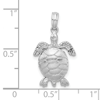 Sterling Silver De-Ani Rhodium-Plated Polished 3D Moveable Sea Turtle Pendant
