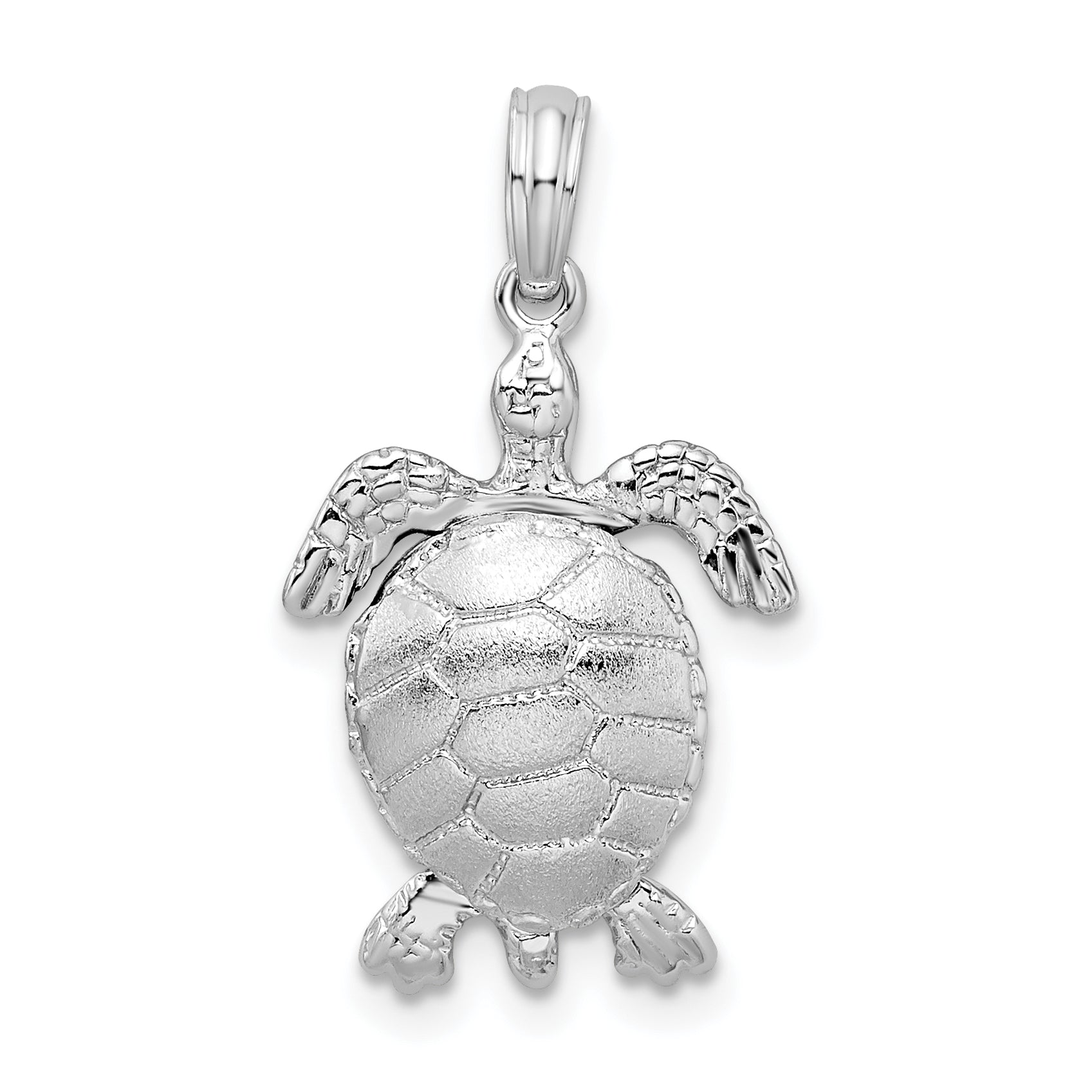 Sterling Silver De-Ani Rhodium-Plated Polished 3D Moveable Sea Turtle Pendant