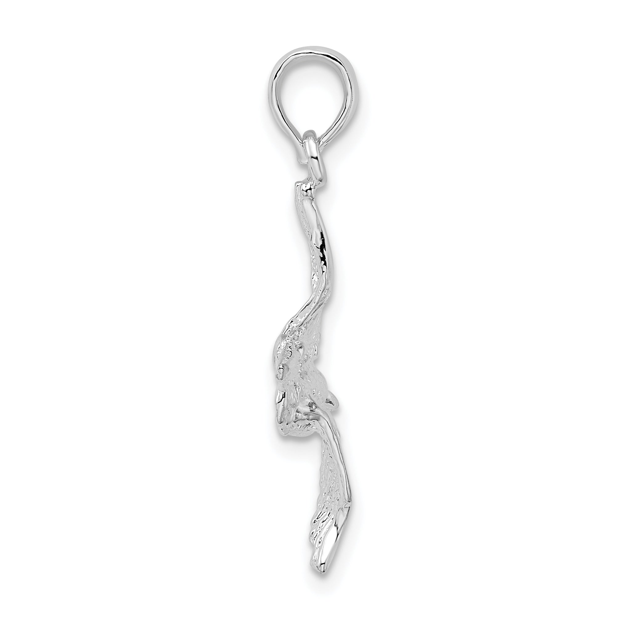 Sterling Silver De-Ani Rhodium-Plated Polished 3D Flying Pelican Pendant